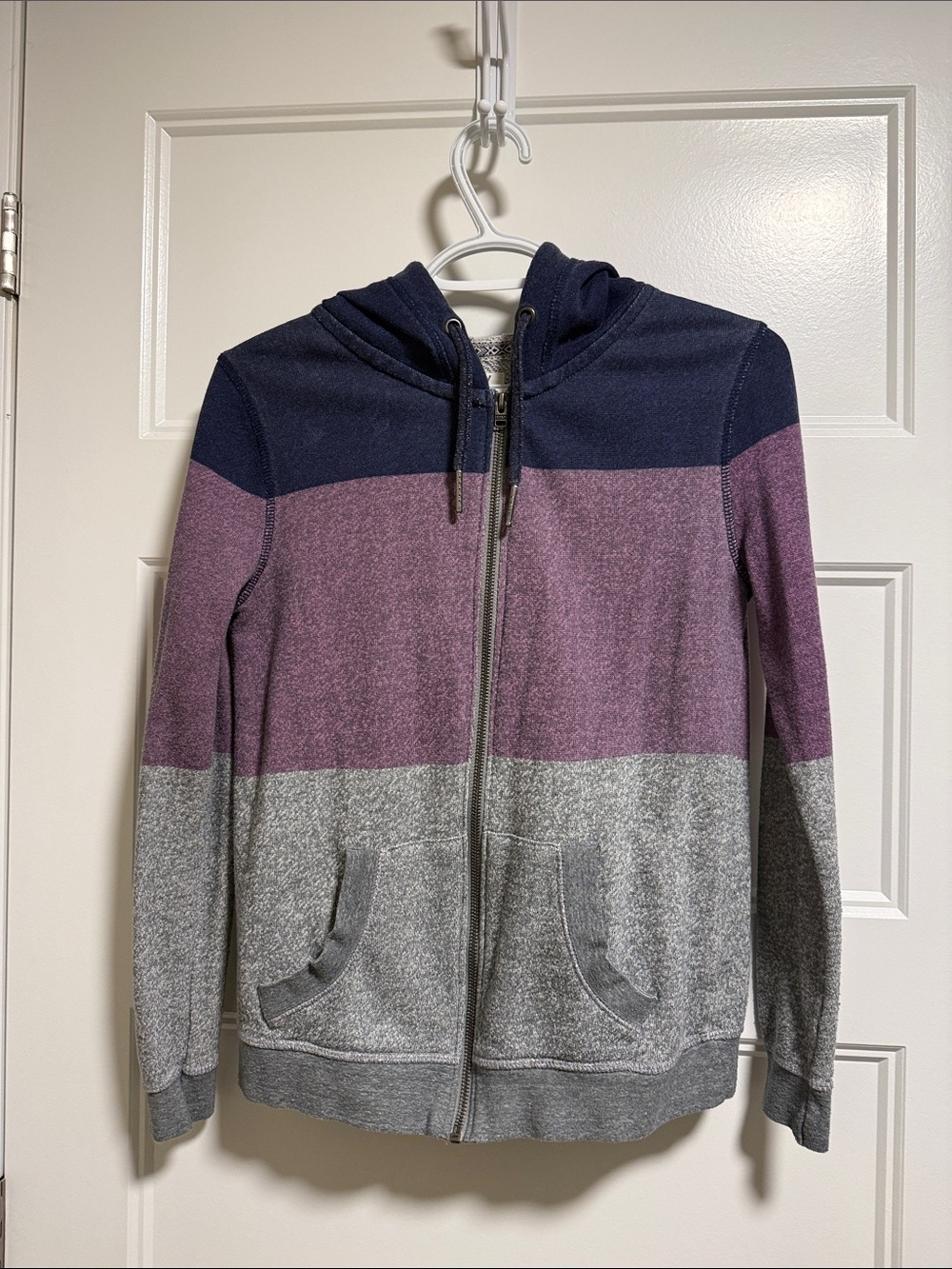 Roxy Navy Purple Gray Colorblock Zip Hoodie